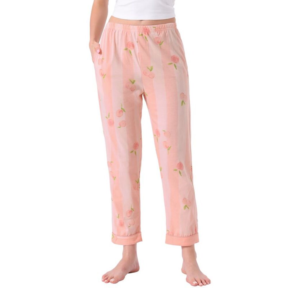 Womens Cotton Plaid Elastic Waist Pajama Bottoms with Pocket Pink